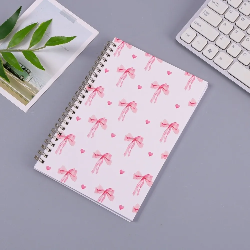 A5 Spiral Coil Notebook Pink Bow Pattern Blank Lined Pages Diary Book Cartoon High Beauty Horizontal Handbook