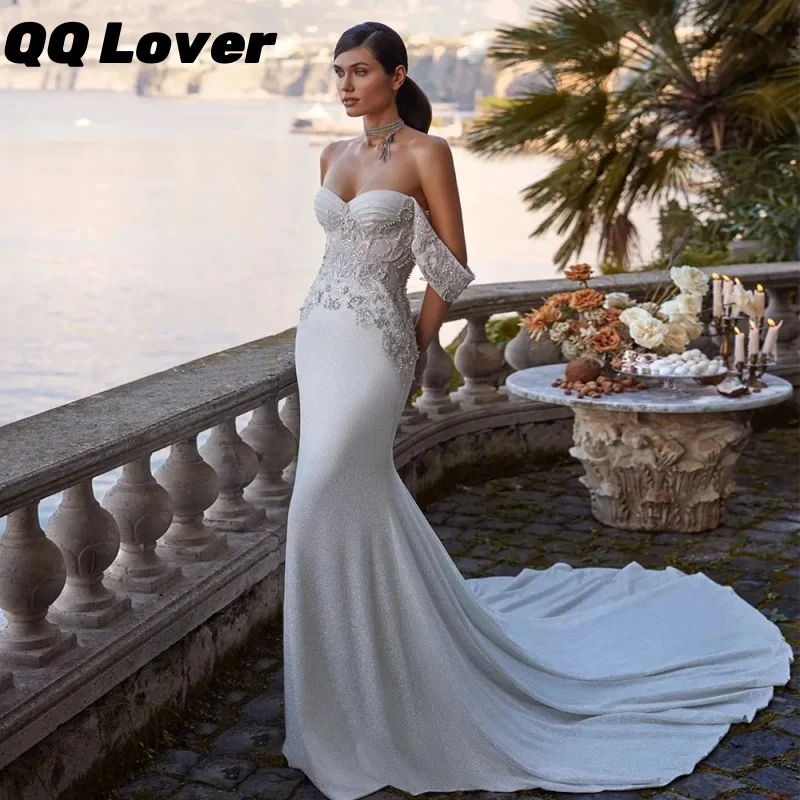 

Customized Mermaid Wedding Dresses Off The Shoulder Appliques Lace Evening Dresses Formal Gown