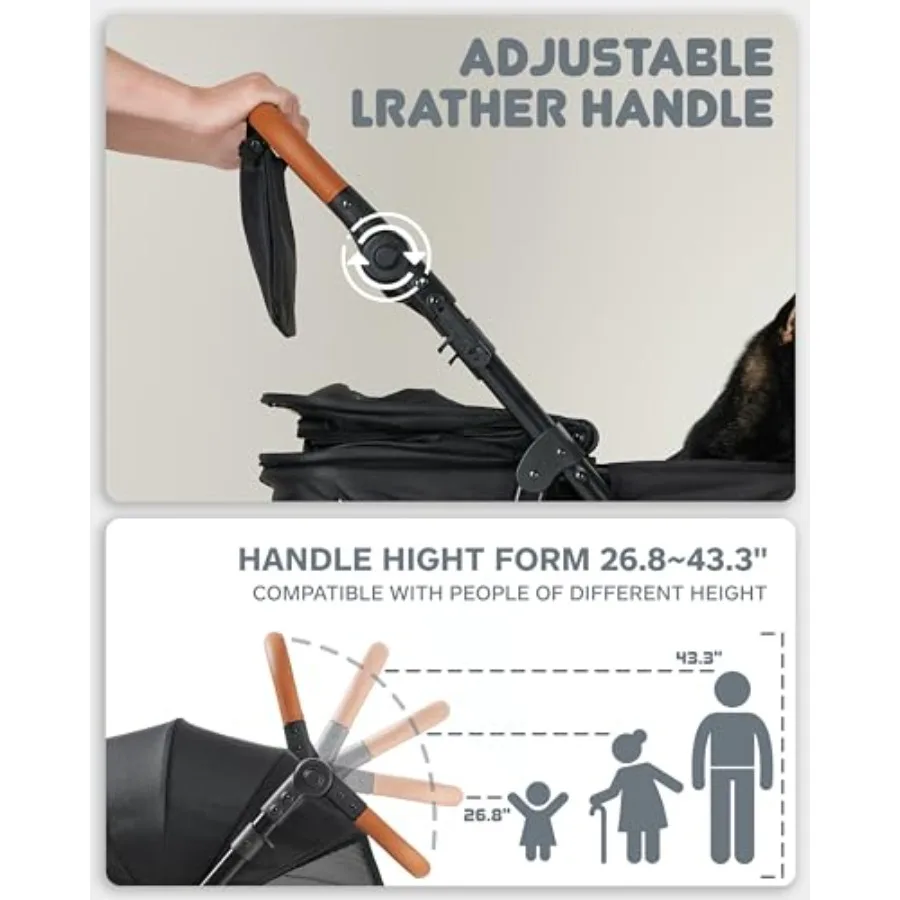 Medium Dog Stroller for Large Dogs Up to 66lbs All-Terrain with Adjustable Handle Canopy Sun Shades Storage Organizer Waterproo