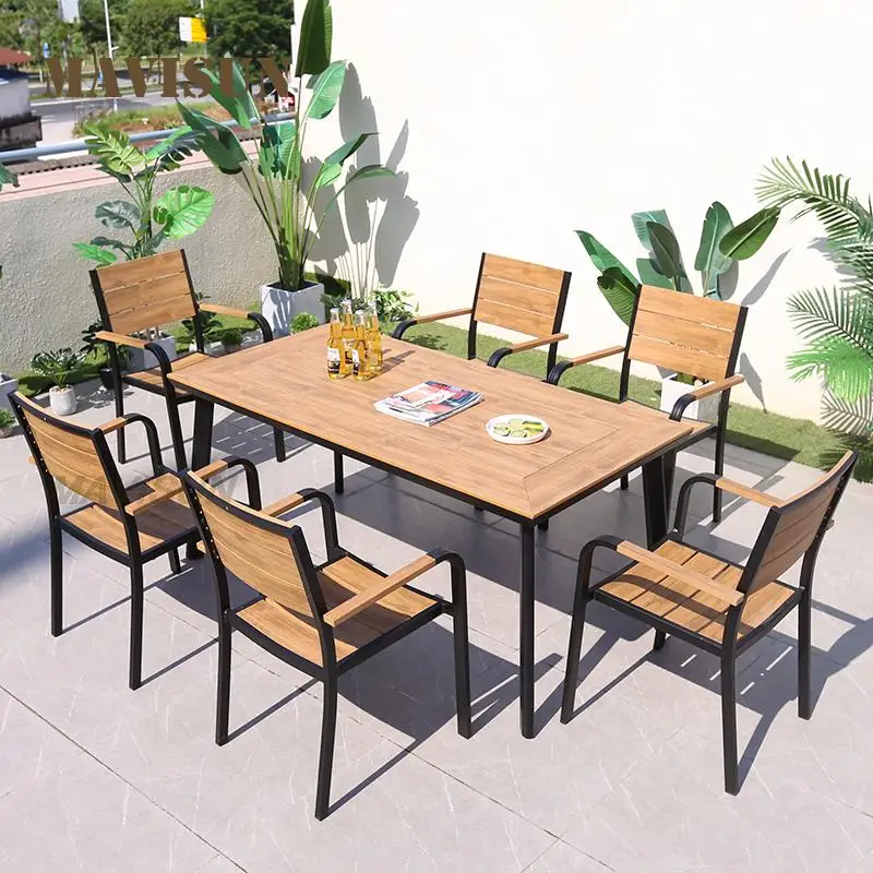 

Садовая мебель из пластика и древесины для террасы, двора, виллы: современный дизайн, водонепроницаемые и солнцезащитные столы и стулья.