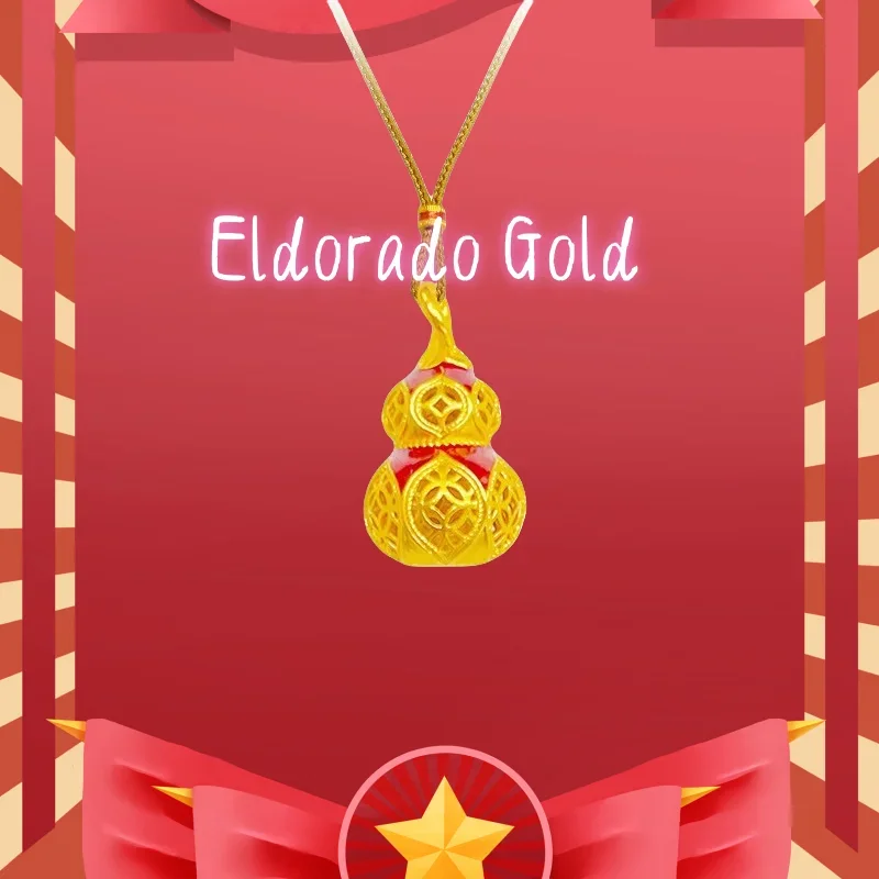 

999 real gold, ethnic and national style, openwork enamel color copper coin gourd pendant, coffee braided rope gourd necklaceVal