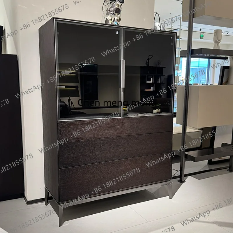 Designer Modern Wine Cabinet Italian Minimalist Popular Smoked Wine Cabinet Storage Decorative Bar Furniture Barschrank