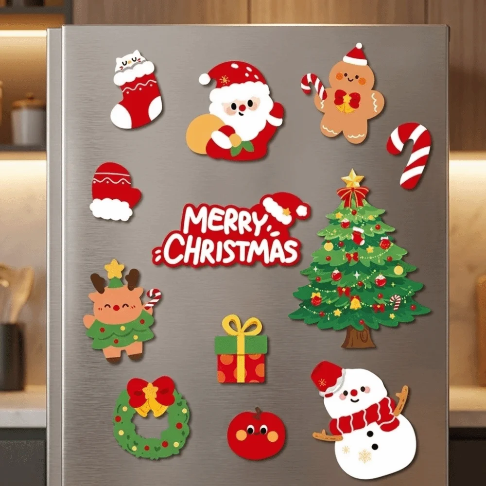 12pcs/set Cartoon Christmas Fridge Magnets Set Magnetic Adhesive Soft Rubber Refrigerator Magnets Animal Leave No residue
