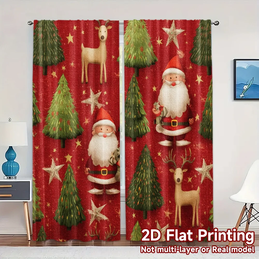 2D Flat Printing,JIT 2pcs, Curtains (Without Rod) Festive Wonderland Contemporary Chic Curtains Versatile Polyester Curtains