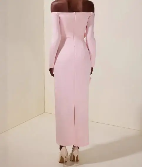 

Womens Dresses 2026 New Spring Autumn Solid Color Strapless Long Sleeved Three-Dimensional Decor Elegant Back Slit Long Dress