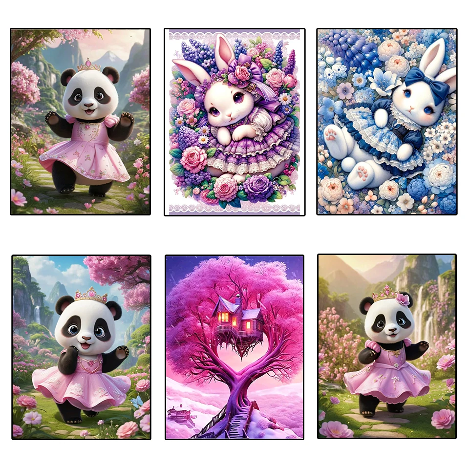 

5D DIY Diamond Painted Flower Animal Panda Rabbit Landscape Mosaic Full Round Square Diamond Embroidered Cross Home Decoration