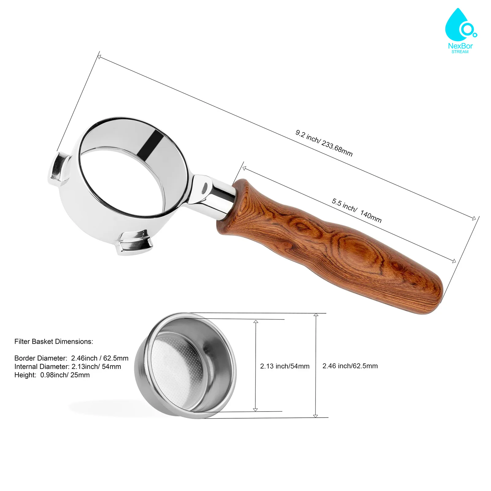 54mm Bottomless Portafilter 3 Ears, NEXBOR  Professional Espresso Portafilter 54mm for Breville Barista Express, Pro, Touch