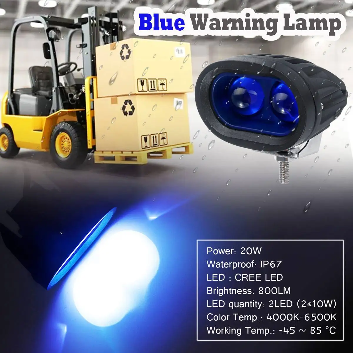 10V-80V Blue LED Warning Signal Lamp Forklift Truck Work Spot Safety Light Vehicle 20W Industrial Safety Lamp LED Forklift Light