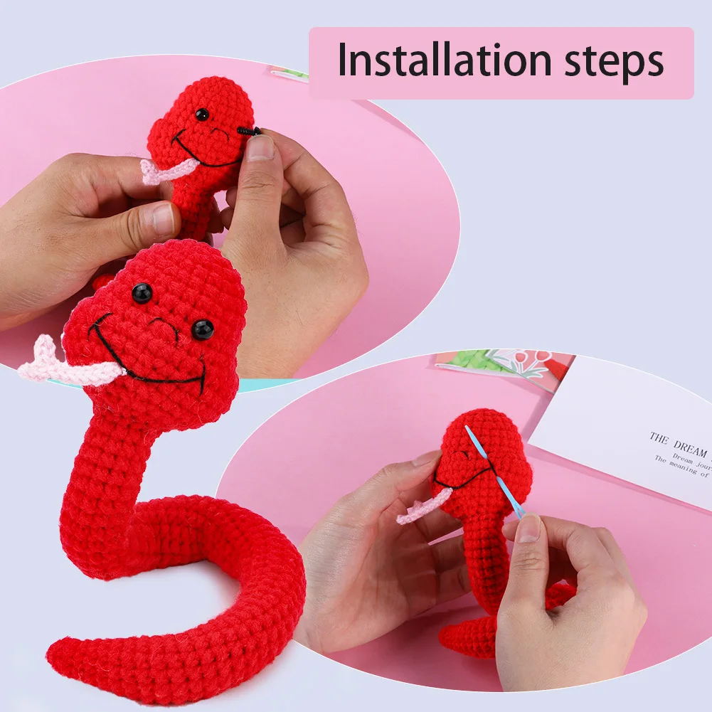 Snake Shape Doll Ornaments Hand Made Woven Crochet Wool DIY Crochet Knitted Material Complete Set Snake Year Zodiac Mascot