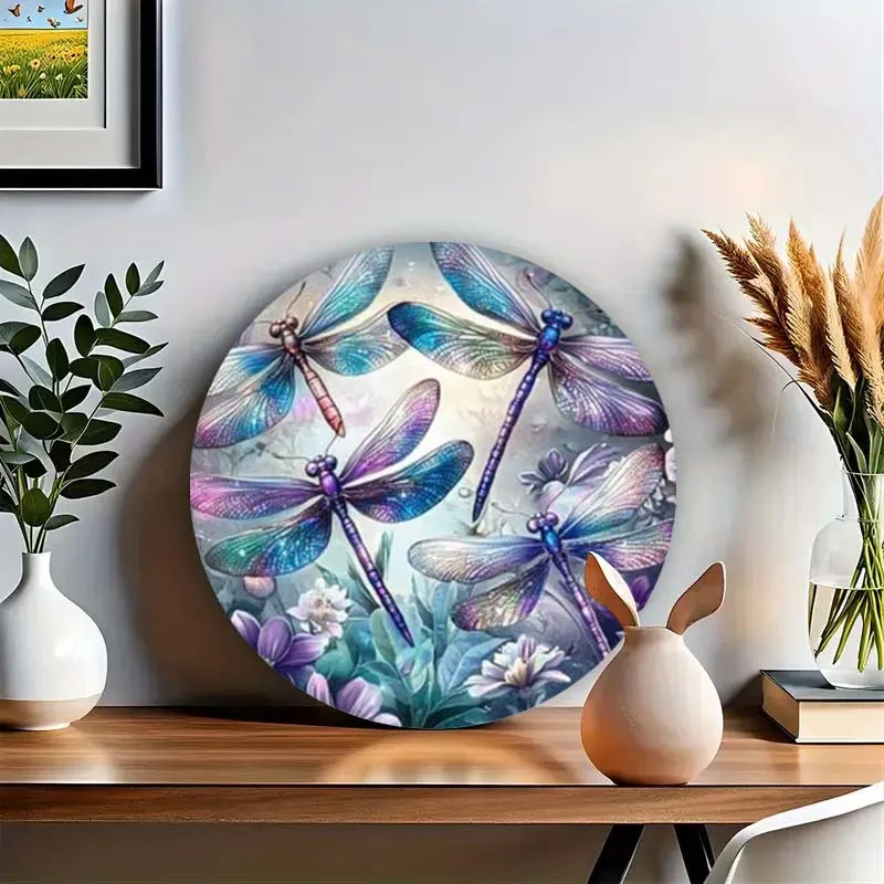 2D Flat, 1pc Rustic Dragonfly & Floral Metal Tin Sign - 8