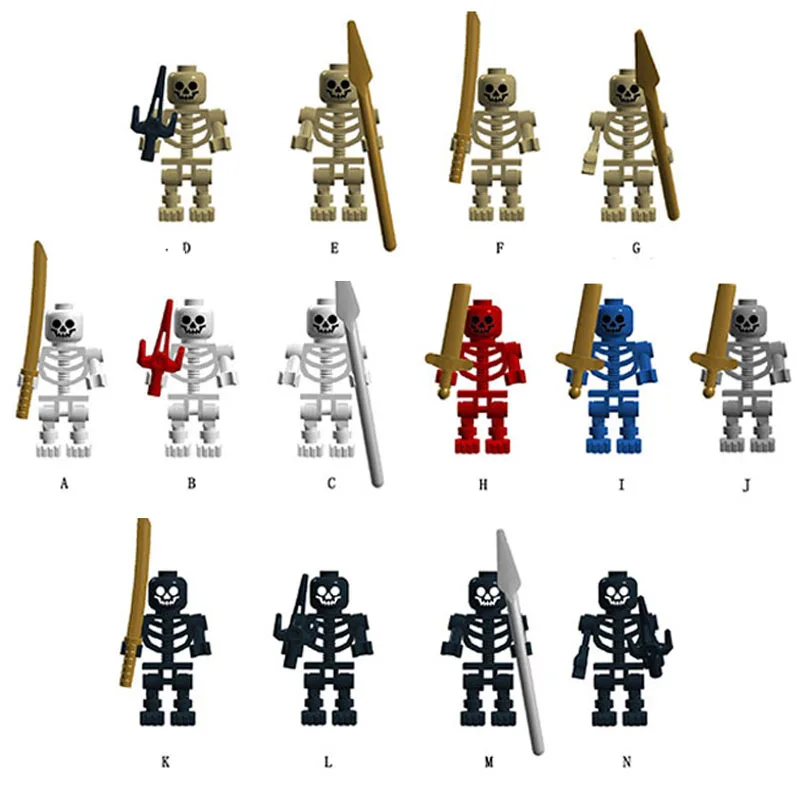 MOC Medieval Military Skeleton Corps Series Soldiers Army Building Block Weapons Spear Sword Accessories Brick Kids Toys Gift