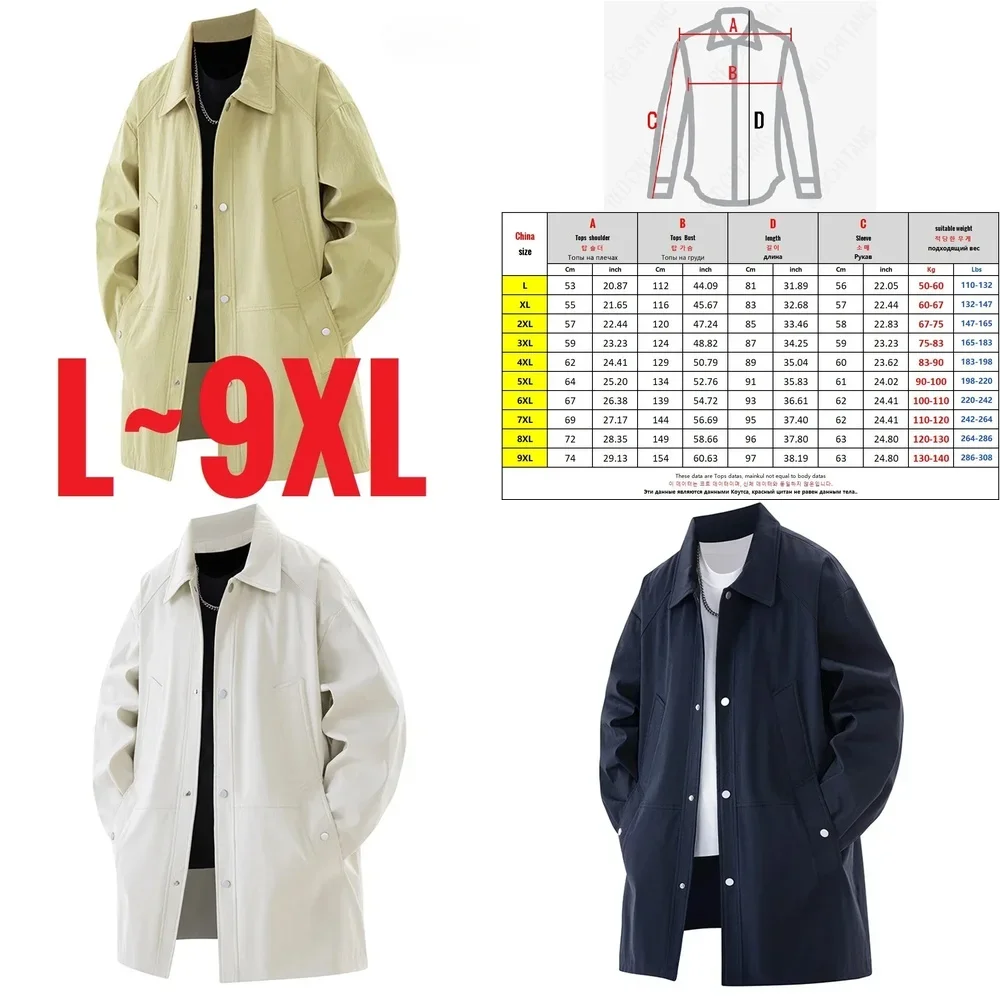 

Men's Trench Coat Big Size Single Button Windbreaker Jacket Korean Style Spring Long Cardigan Outerwear