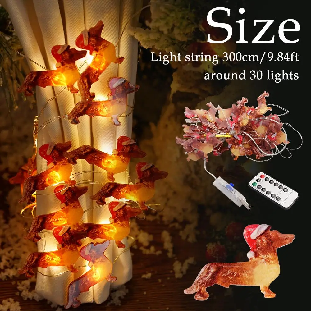 Bassotto String Lights decorazione natalizia Puppy LED luci scintillanti 30 luci USB a batteria con telecomando