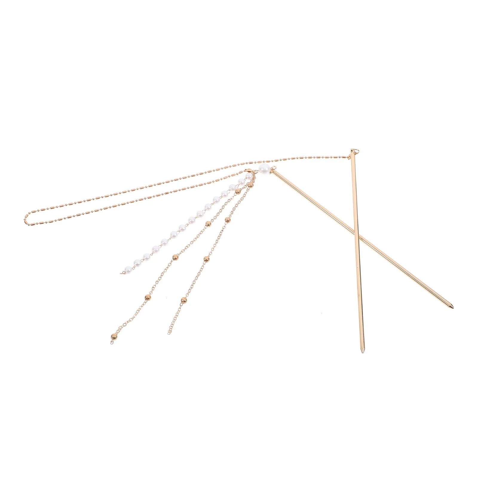 

Chinese Style Hair Fork Double Chain Tassel Hair Stick for Women Vintage Bun Hairpin Elegant Styling Tool ABS Zinc Alloy