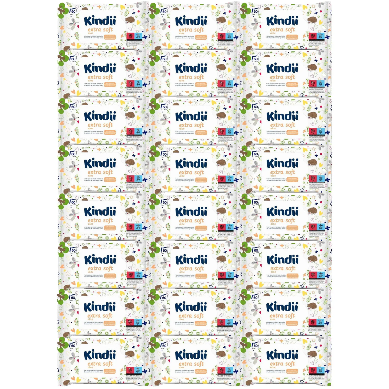 Chusteczki nawilżane dla dzieci Kindii  aloe extra soft 24 opakowania