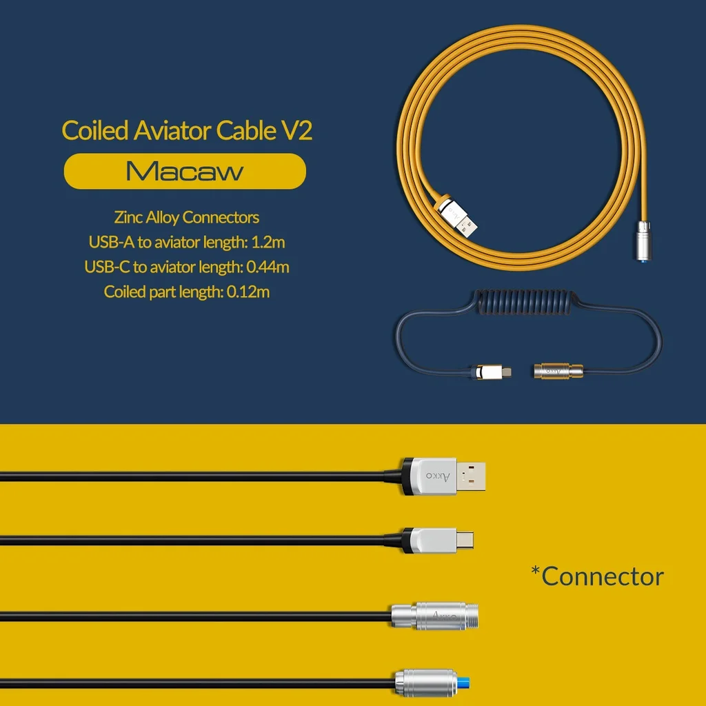 Akko 맞춤형 코일 Avaator 케이블 V2 개폐식 USB C타입 연장 코드, 기계식 키보드용 코일 스프링 스프릴 케이블