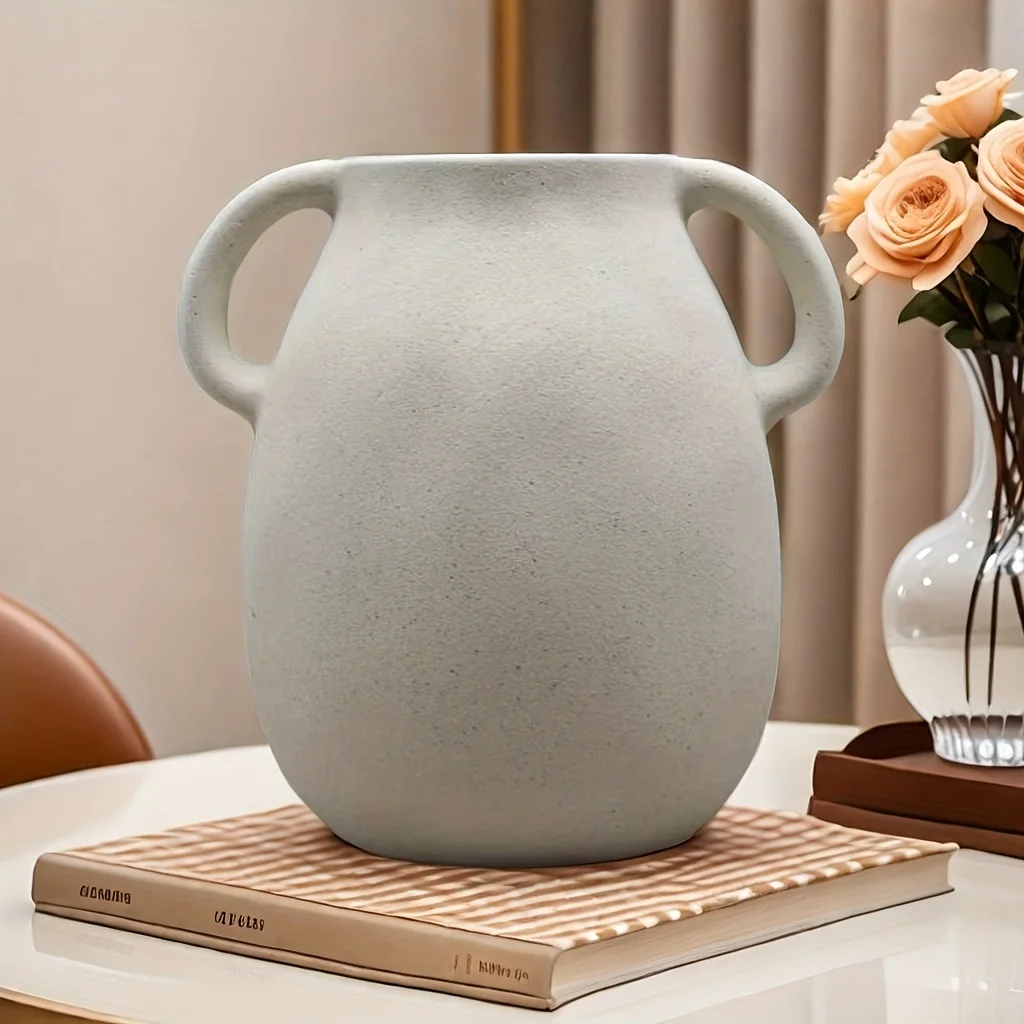 Double Ears Ceramic Vase Minimalist Large Capacity Interior Decoration Hydroponic Dried Flower Ornament Fresh Flower Pottery Jar