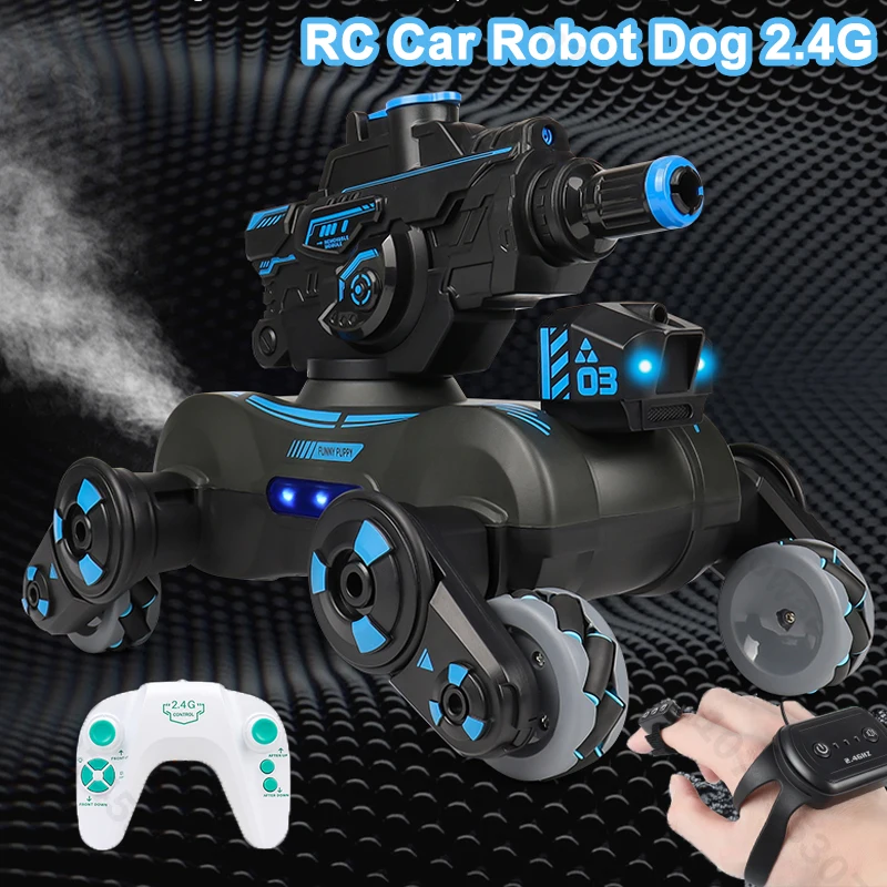 

Радиоуправляемый автомобиль-робот-собака 2,4G, спрей-музыкальный светильник, дистанционное управление, распознавание жестов, двойной режим, вращение на 360 градусов, игрушки для стрельбы для мальчиков, рождественские подарки