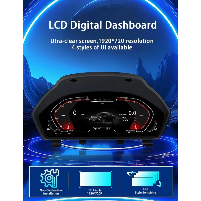 12.3 Inch Car LCD Dashboard Speedometer Cluster for BMW 3 Series GT F30 F31 F34 4 Series F32 F33 F36 Displays Essential OEM