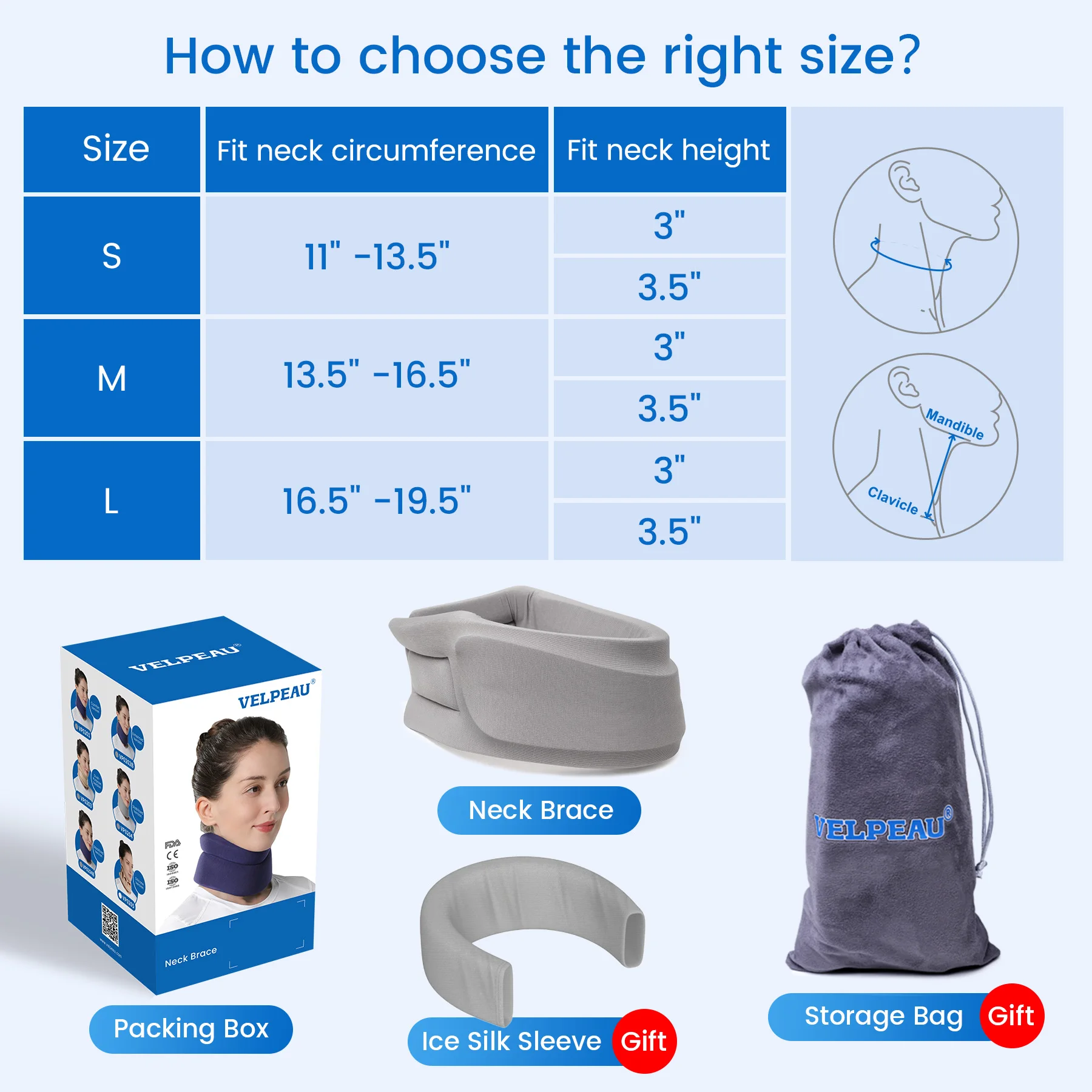 VELPEAU Neck Support Brace for Neck Pain, Adjustable and Soft Cervical Collar for Sleeping, Snoozing, Relieve Spine Pressure