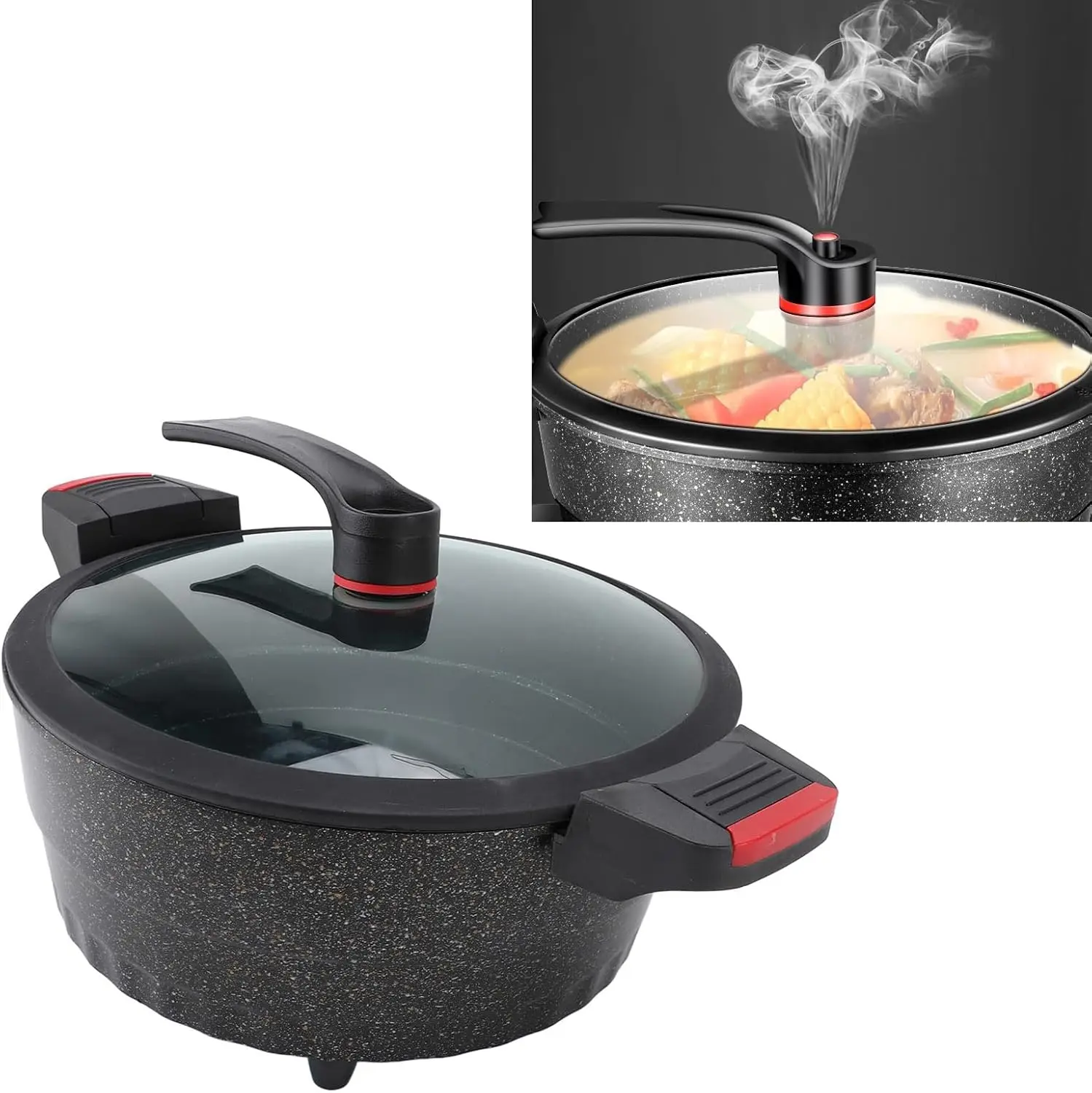 Pot, 1500W Hot Pot Electric Cooker with Steam Plate Nonstick Frying Skillet Steam Pot 5 Type Temp Control Multifunction Cooker f