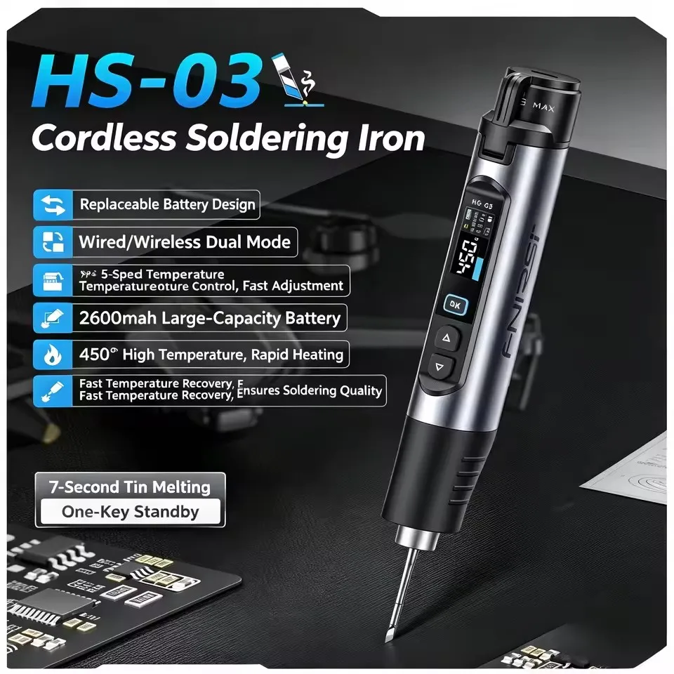 HS03 Plus 100-450°C Cordless Soldering Iron 2600mAh Wireless PID Temp Control Precision Electronics Repair Tool with T210 tips