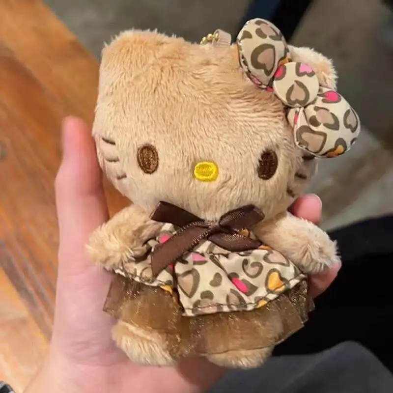 Sanrio Maillard Leopard Print Hello Kitty Plush Toy Cute Bag Pendant Decoration Cartoon Keychain Ornament Gift