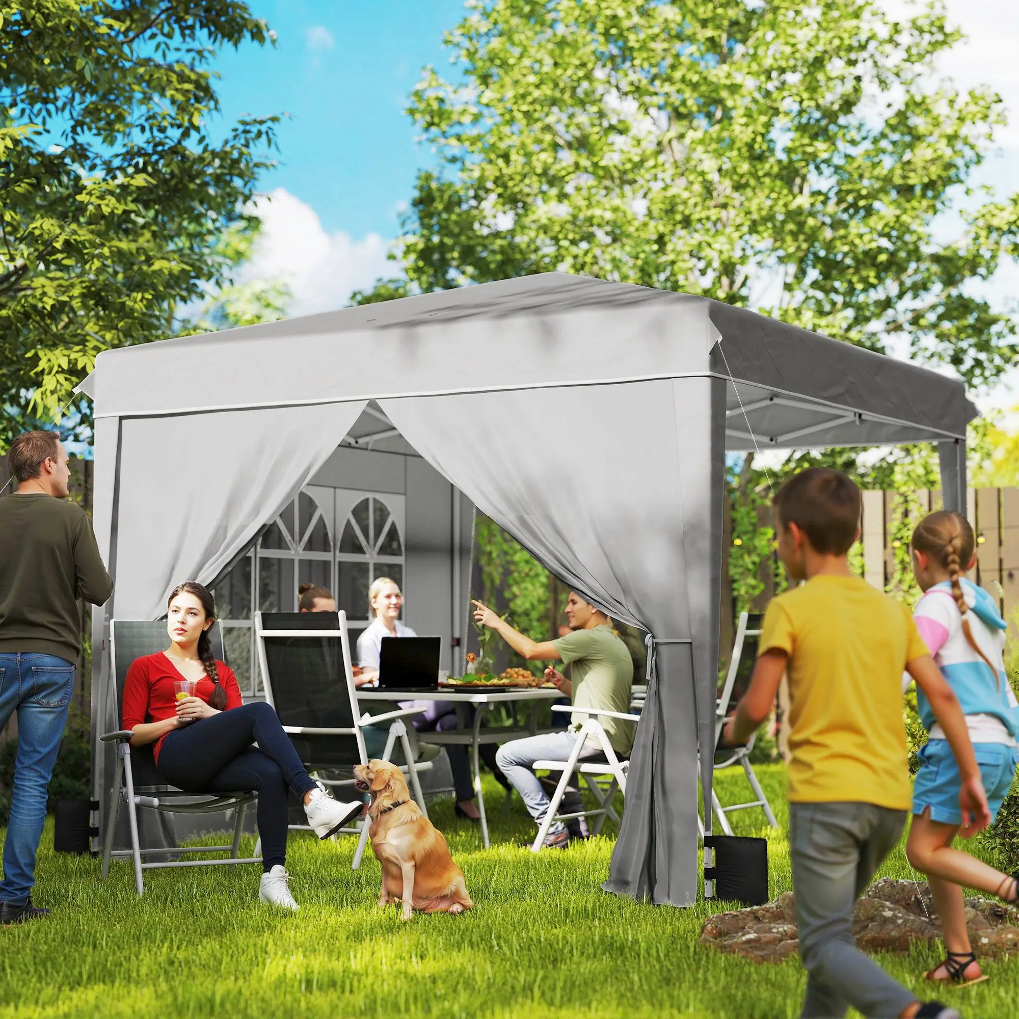 10 X 10 Ft Pop Up Canopy Tent with Sidewalls, UPF50+ Outdoor Portable Instant Canopy Shelter with Carry Bag, Light Gray