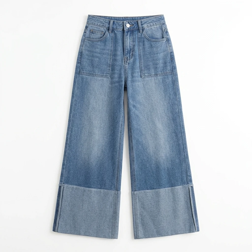 

Missuoo 2026 Summer New Two-Tone Patchwork High-Waisted Wide Leg Jeans for Women Retro Streetwear Casual Pants Commuter Bottoms