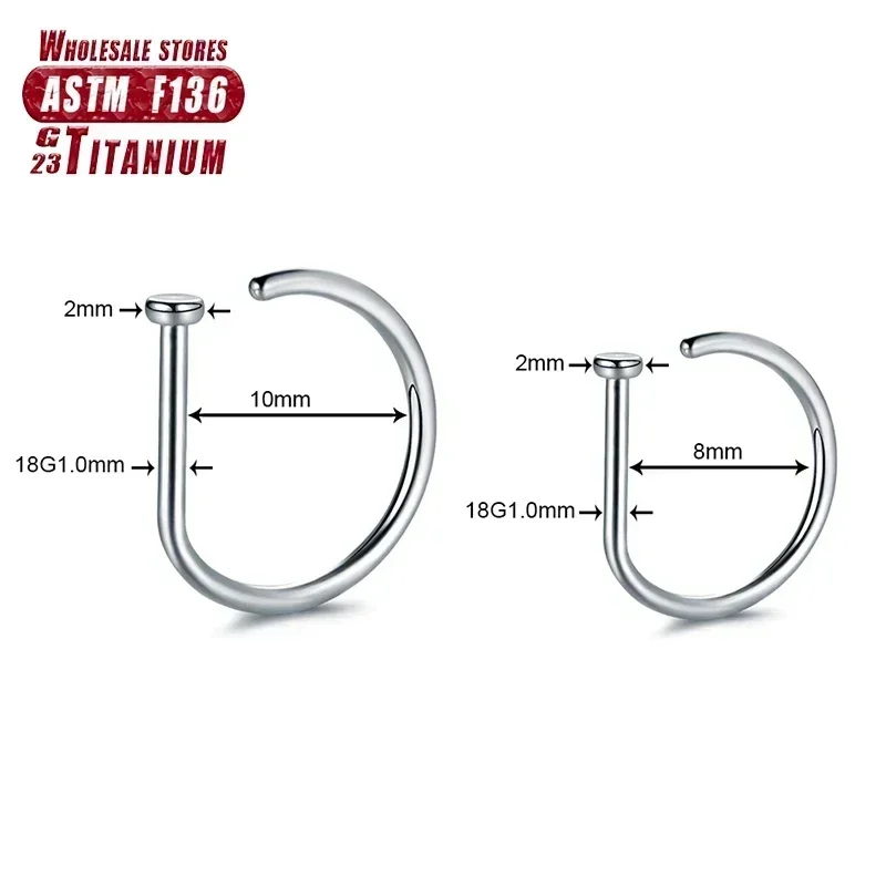Titanium Piercing Nose Ring D-shaped Tragus Stud Hoop