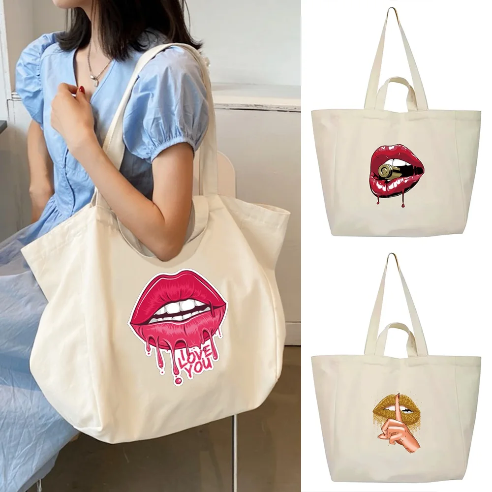 

Сумки для покупок, большая вместительная сумка на плечо, студенческая серия Campus Mouth, повседневная большая сумка, унисекс, повседневная универсальная стильная сумка для хранения