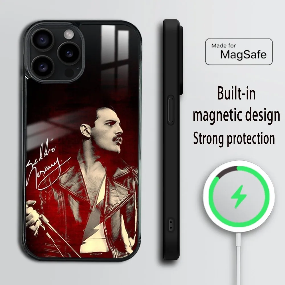 MaiYaCa Freddie Mercury Queen Phone Case For iPhone 16 15 14 13 12 11 Pro Max Plus Mini Magsafe Mirror Wireless Magnetic Cover