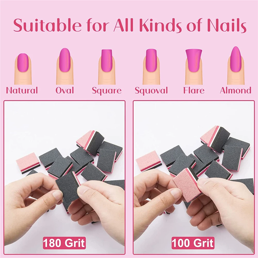 Mini Nail Bộ Đệm Ngăn Chặn 180/100 Nhám Bọt Biển Ba Lan Chà Nhám Dải Tập Tin Làm Móng Tay Hai Mặt 50 Chiếc