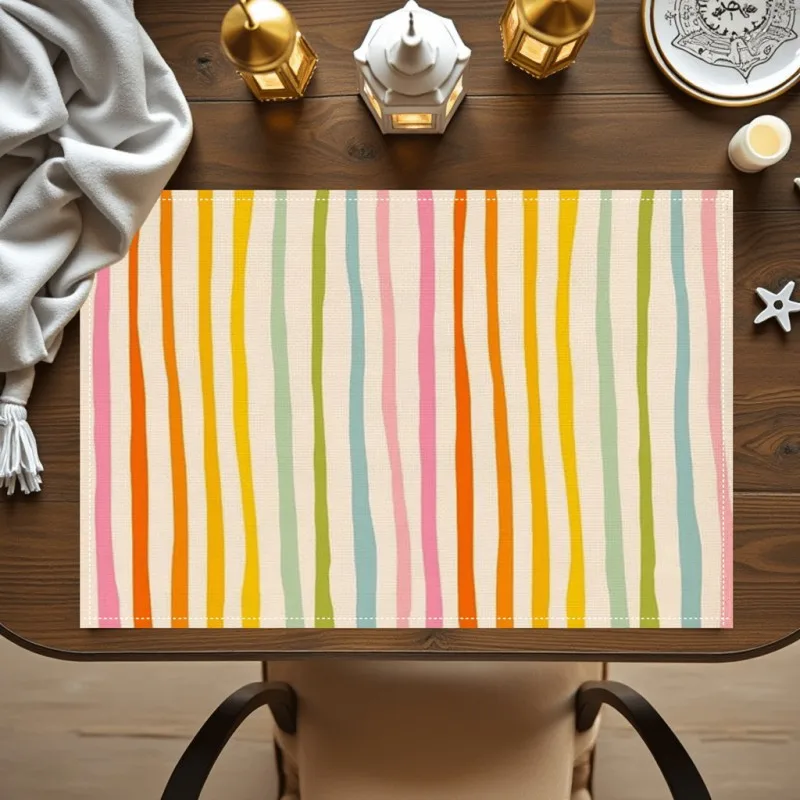 Rainbow Stripe Placemat Wavy Colorful Boho Chic Dining Table Mat Heat Resistant Kitchen Decor Home Party Tableware Set of 4