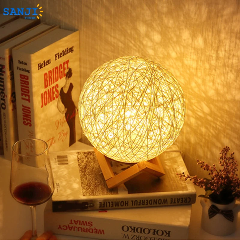 Creativiteit Moderne Rotan Bal Led Licht Slaapkamer Studeerkamer Bed Rotan Touw Tafellamp Verjaardagscadeau Huisdecoratie Licht