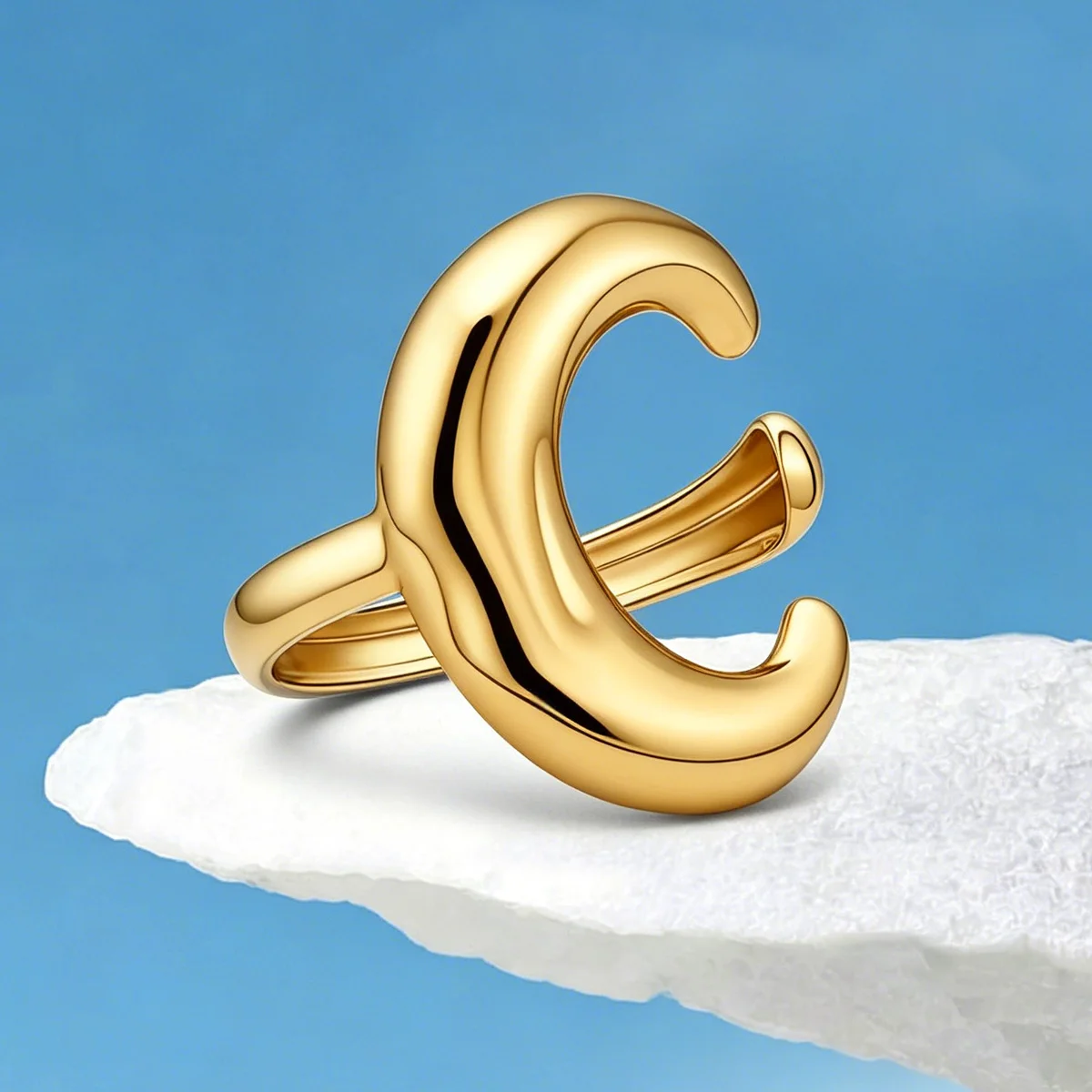 

Minimalist Crescent Moon Stainless Steel Adjustable Open Ring For Women 18K Gold Plated Statement Jewelry Gift Daily Wear