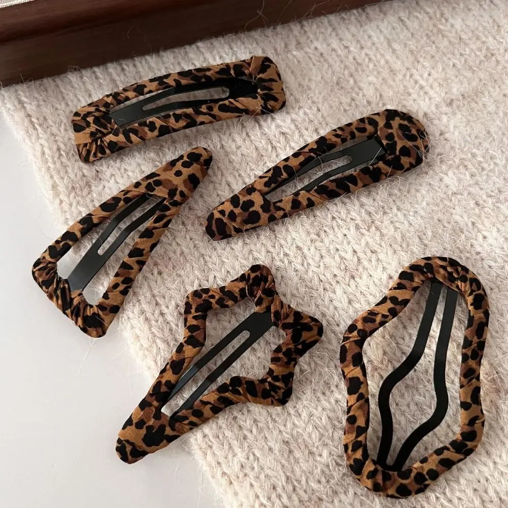 لطيف جوفاء ليوبارد طباعة مشبك شعر سبيكة القماش ستار دبوس الشعر Y2k هندسية الفتيات