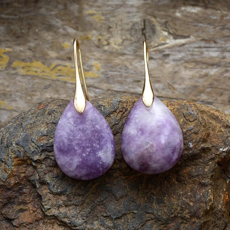 High Quality Natural Stone Crystal Amethyst Pendant Earrings for Women European and American Stainless Steel Jewelry Accessories