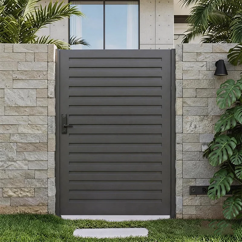 Modern Aluminium Automatic Garden Security Single Swing Door Main Gate Waterproof Design Powder Coated Exterior Front Entry