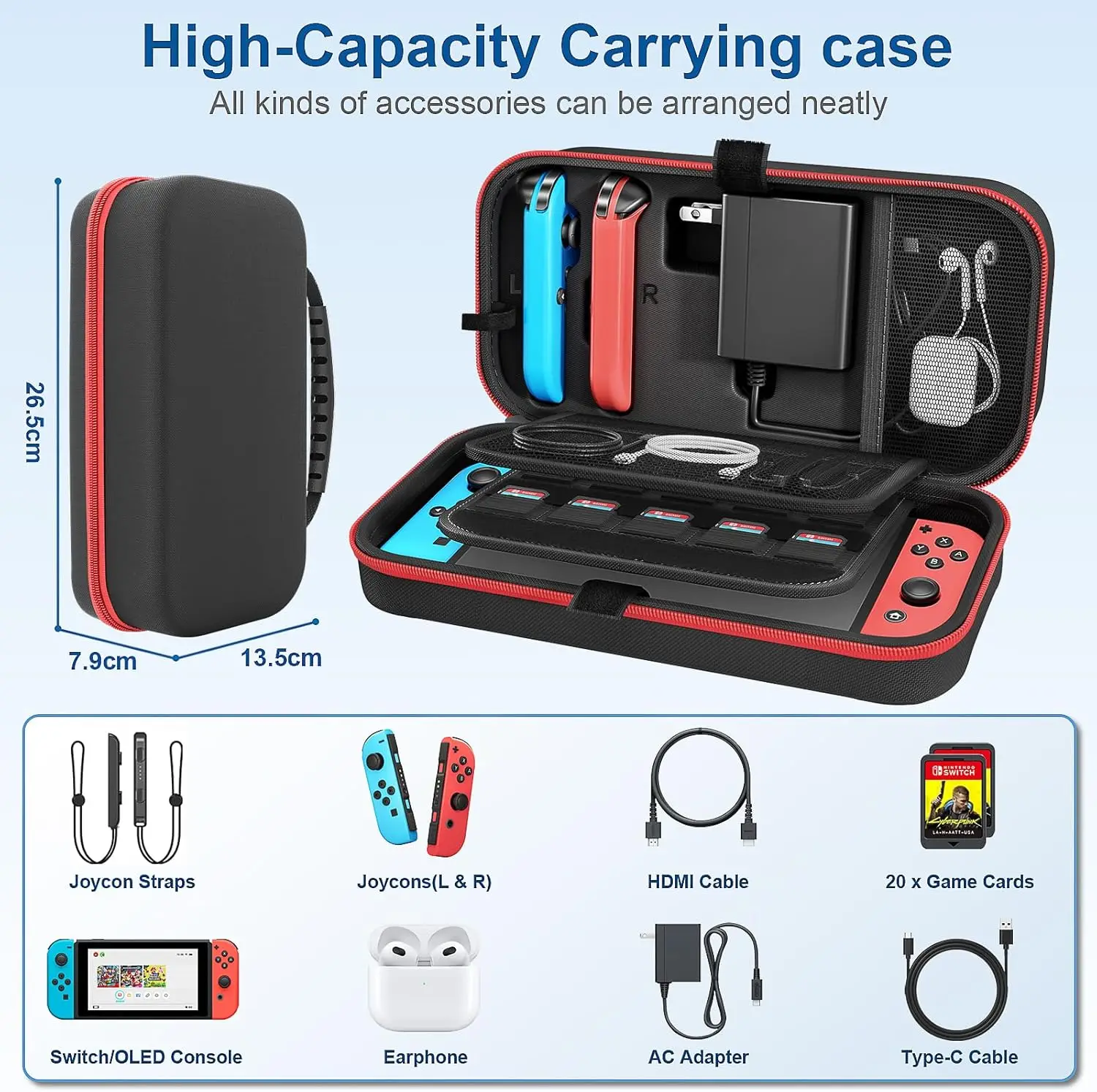 Estuche de transporte para consola OLED Nintendo Switch & NS, bolsa de viaje portátil de carcasa dura, compatible Con adaptador Joy-Con US