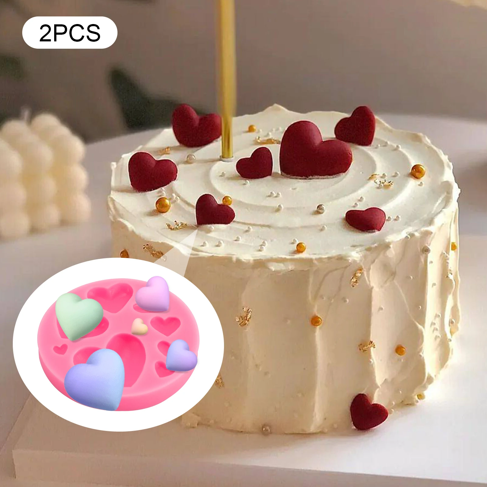 

2Pcs Different Sizes of Heart Shape Molds for Cookie Pastry Chocolate Jelly Pudding Soap Candy Making Food-grade Silicone