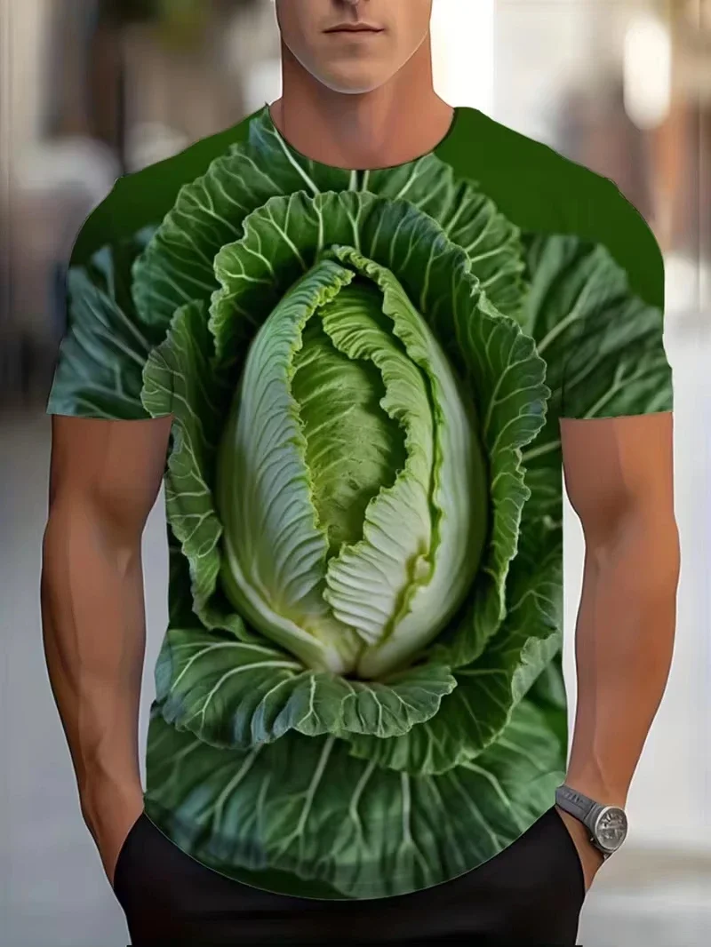 Funny Cabbage Lettuce Pattern 3D Printed Men T Shirt Summer Casual Large Size Tee Tops Daily Wear Fashion Graphic Tees