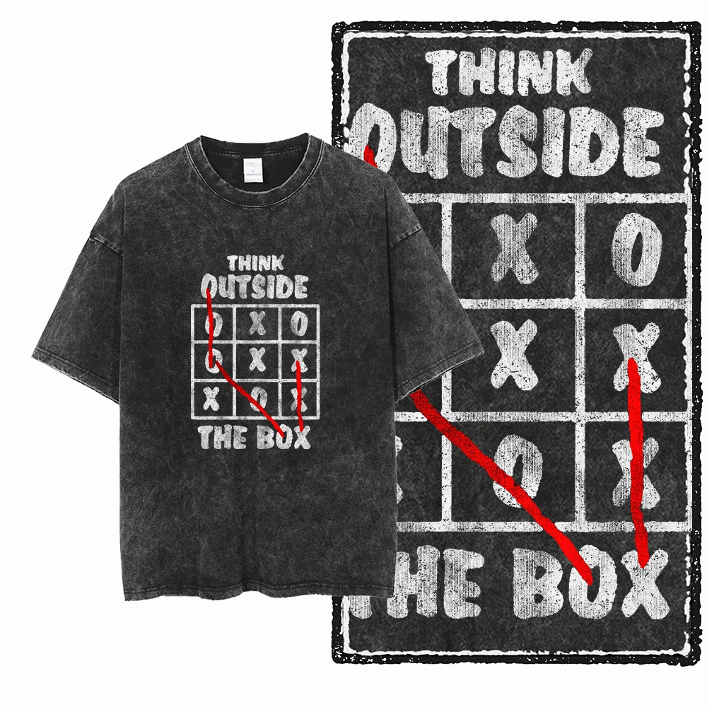 เสื้อยืดสตรีทแวร์เท่ๆ สำหรับผู้ชายและผู้หญิง ไซส์พลัส ลายพิมพ์ ZB THINK Out of The Box ผ้าฝ้ายลายพิมพ์ลายกรอบ  เสื้อยืดยูนิเซ็กซ์