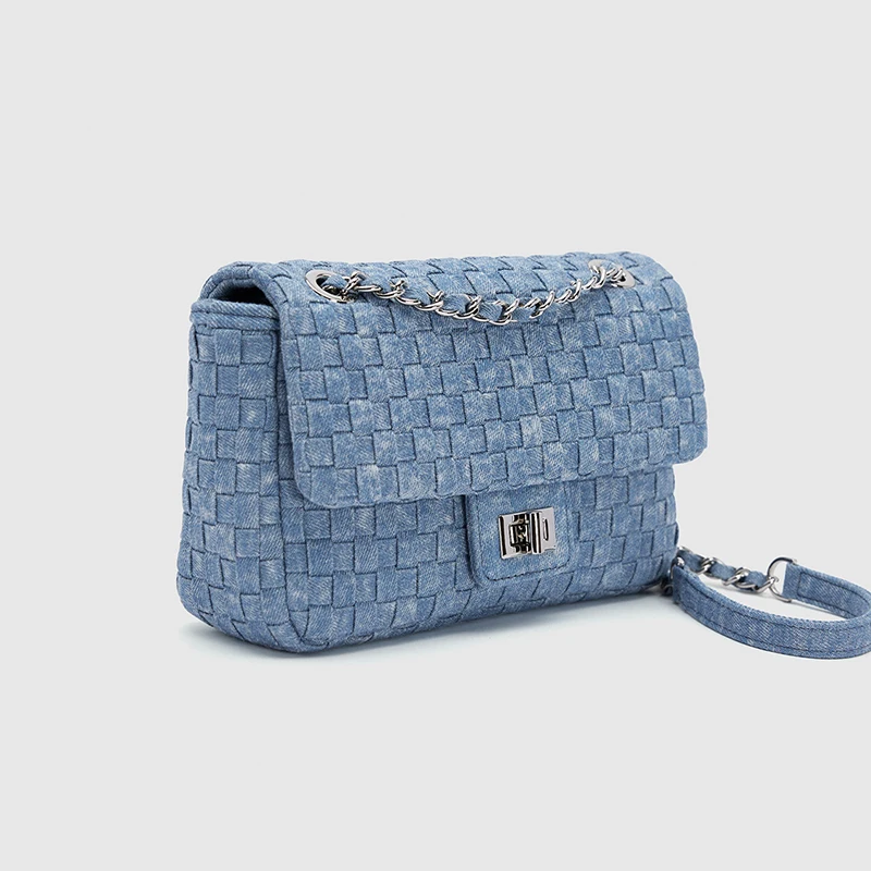 URDMV BMIMO Women's Crossbody Bag Chain Woven Denim Flip Cover Fashionable Versatile Single Shoulder Chain Slant Bag