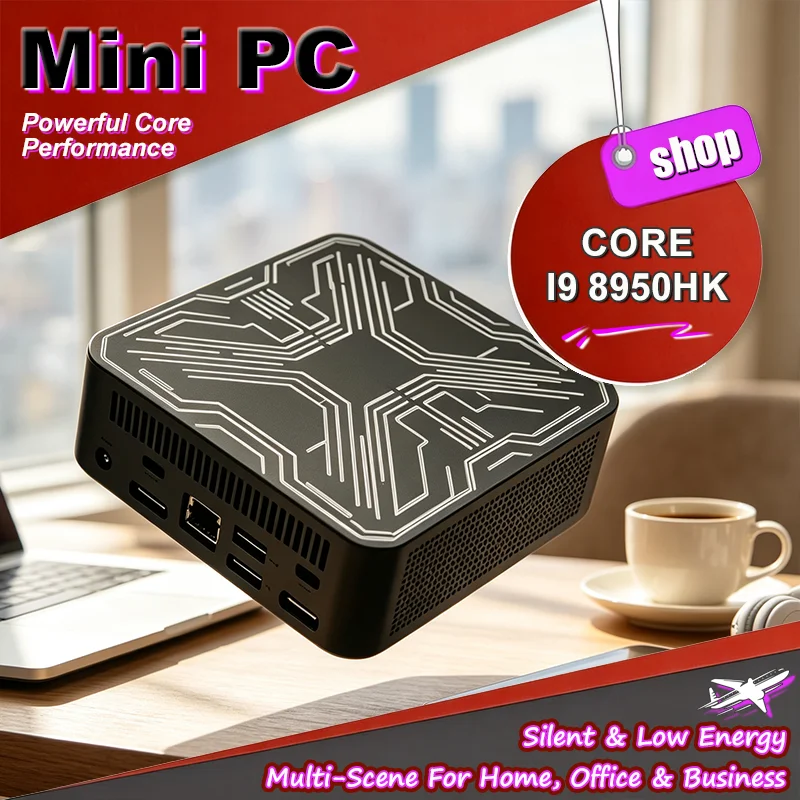 New Mini PC Portable Core i9 8950HK 16GB 1TB 2TB SSD 4K HD Gaming Mini Computer Desktop PC Gamer Small Body