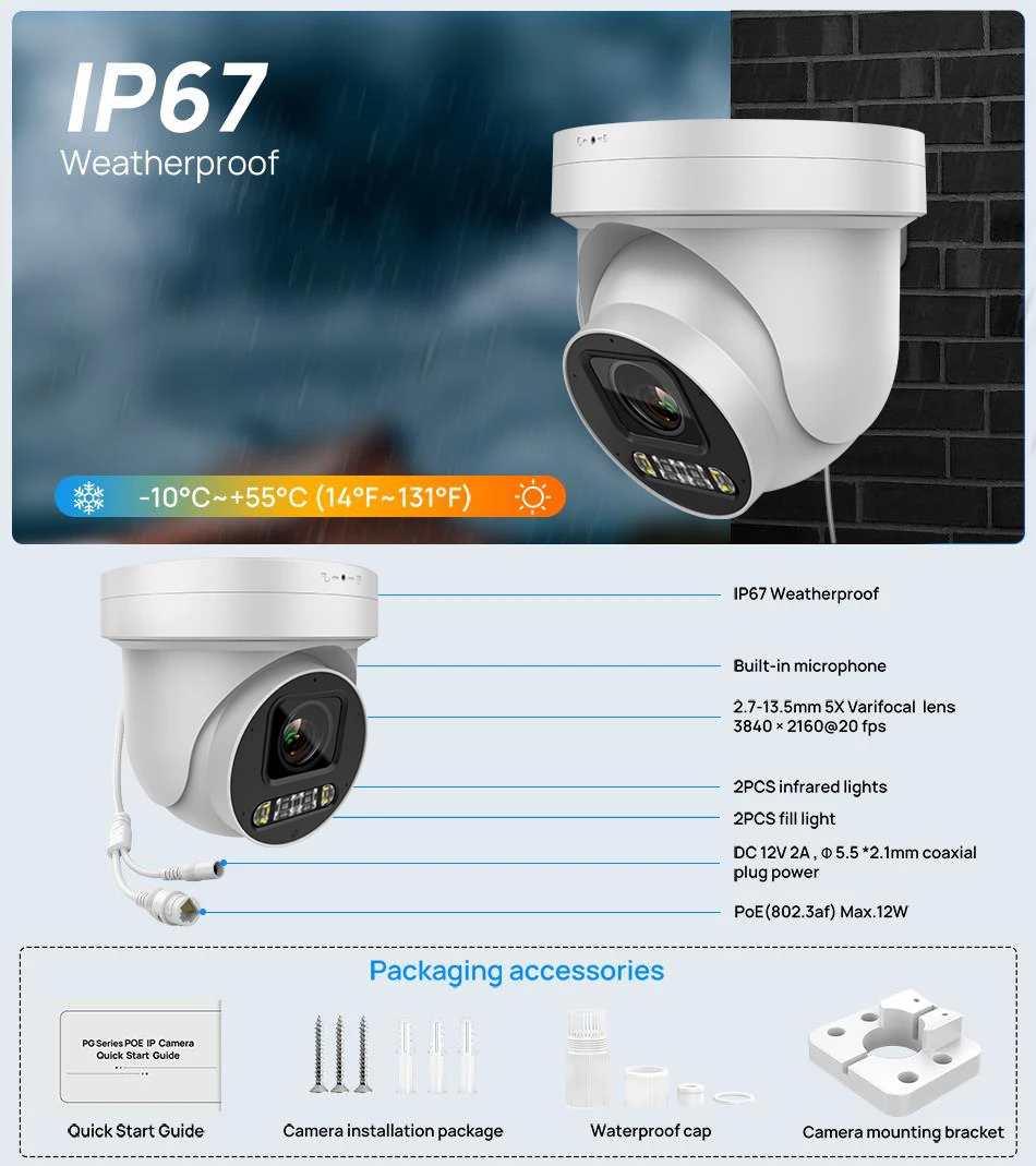 Imagem -04 - Câmera de Vigilância Hikvision-ip 8mp Ptz Colorvu com Microfone Embutido Alto-falante Slot para Cartão sd P2p Peças