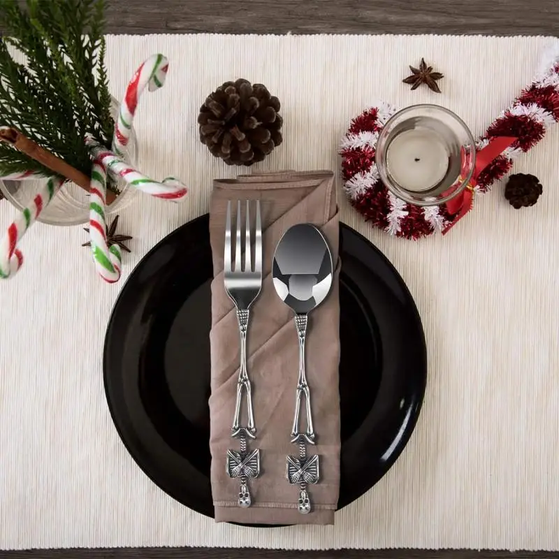 Halloween Titanium Steel Fork Spoon Skeleton Skull Mermaids Handle Tableware Vintage Dinner Table Flatware Set Christmas Gifts