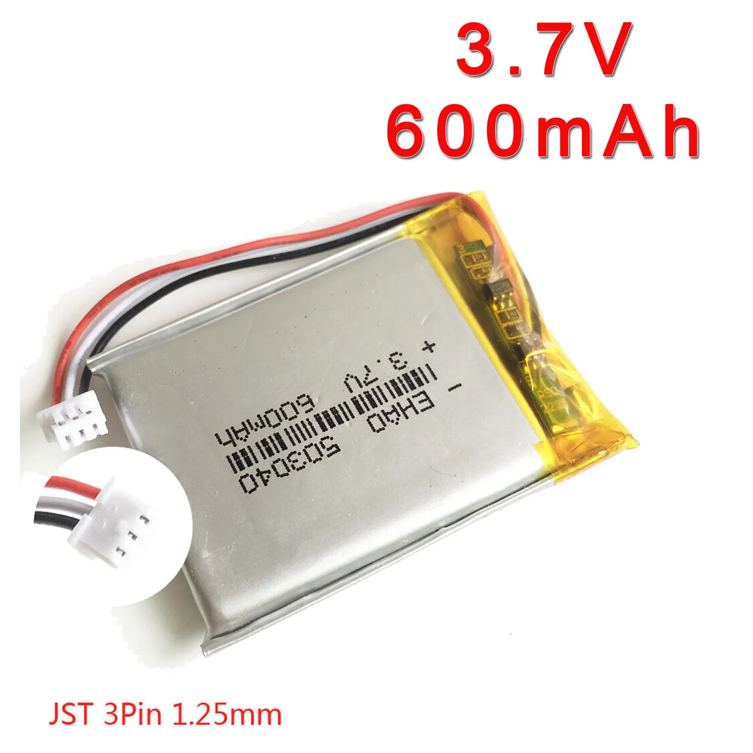 

3.7V 600mAh 503040 FOR Lipo Rechargeable Battery JST 3Pin 1.25mm Plug Power Supply