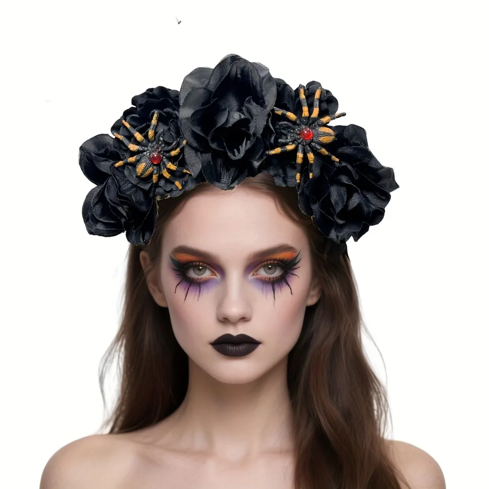 Halloween Gothic Hair Band Floral Headdress Hairband Purple Women Costume Accessory for Day of the Dead Party Vampire Makeup