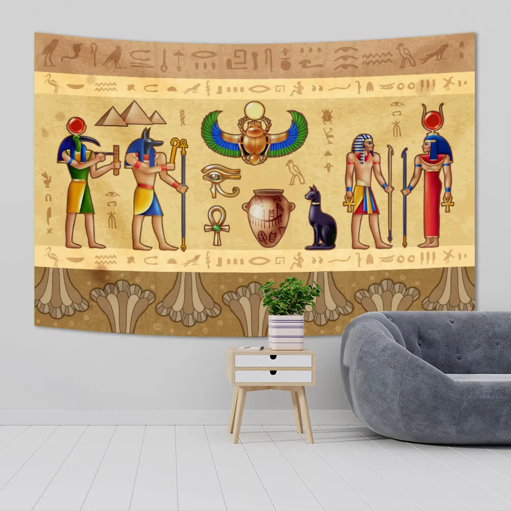 

QdDeco Ancient Egyptian Wall Hanging Tapestries Hieroglyphic Carvings Print Cloth Boho Style Living Room Decorations